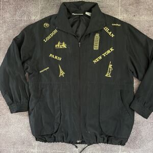 Women's Vintage 90's Strictly Silk Black Gold Zip Up Windbreaker Jacket Sz XL